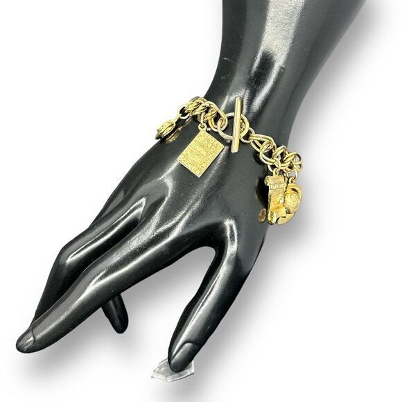 Scholastic Charm Bracelet Double Chain Toggle Clasp over Gold Tone - Picture 2 of 8